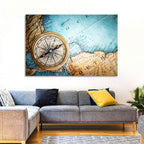 Vintage Compass Over Atlantic Map Wall Art