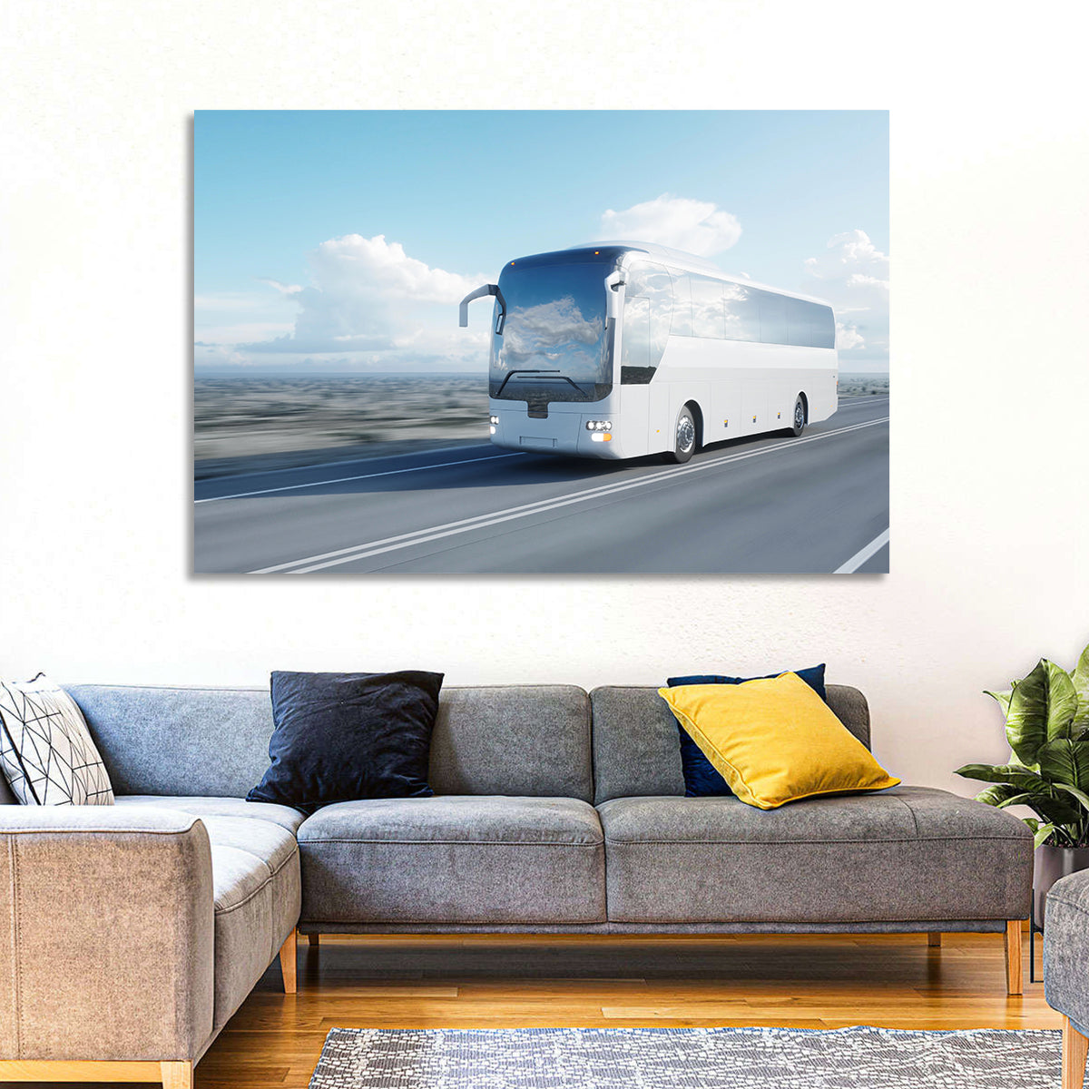Desert Highway Tour Bus Wall Art in a room, landscape