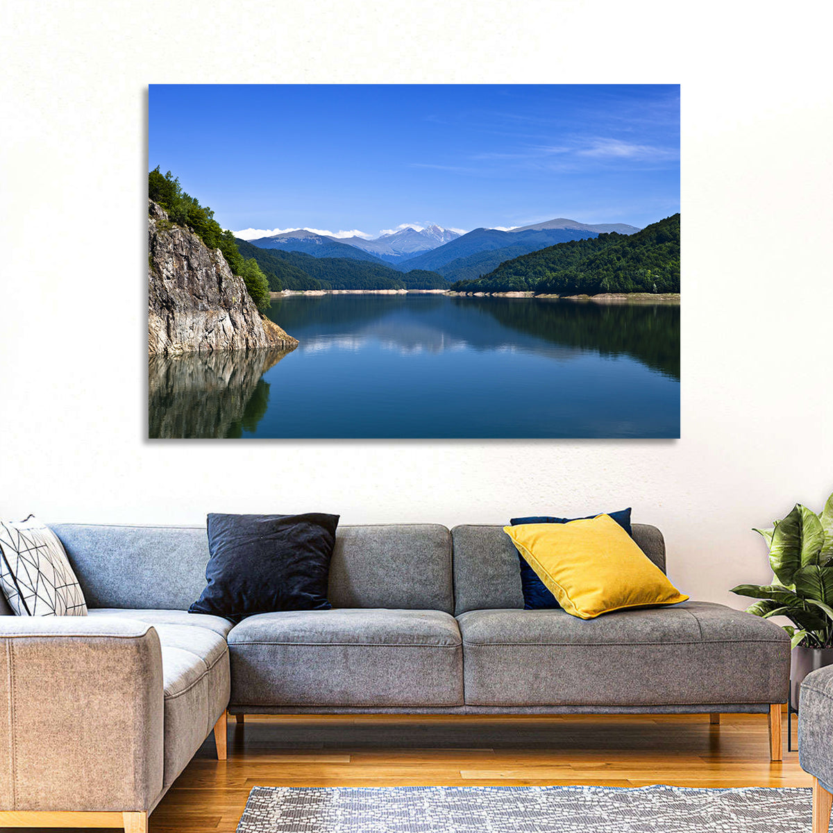 Cliffside Mountain Lake Reflection Wall Art