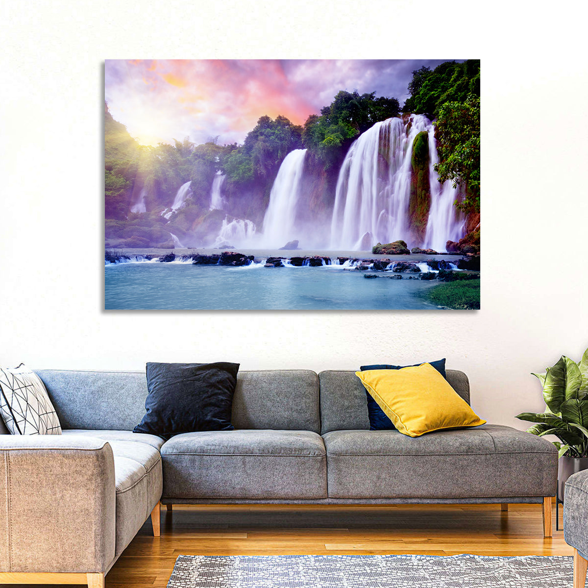 Ban Gioc Banyue Waterfall Wall Art in a room, landscape