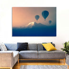 Three Hot Air Balloons Over Misty Peak Wall Art