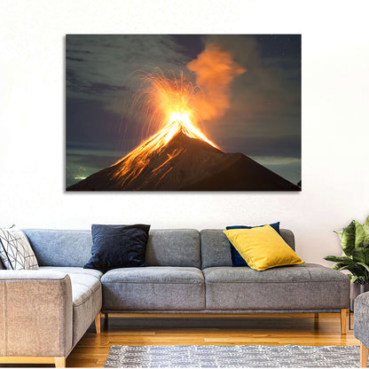 Starry Night Volcano Eruption Wall Art