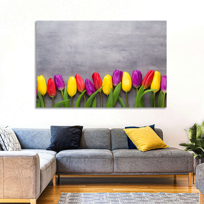 Row of Multicolored Tulips Wall Art