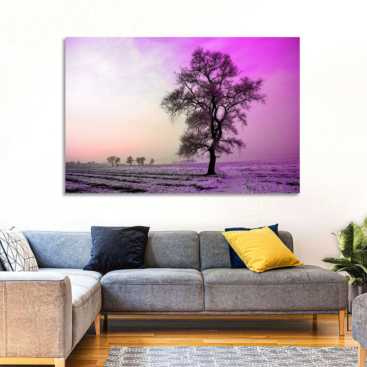 Violet Winter Dawn Tree Wall Art in a room, landscape