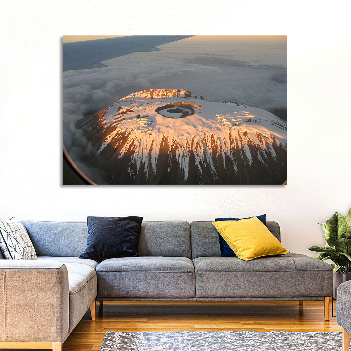 Mount Kilimanjaro Sunset Wall Art in a room, landscape