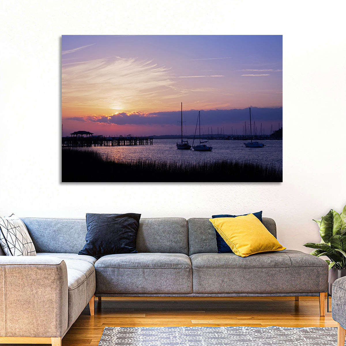 South Carolina Coastal Harbor Wall Art in a room, landscape