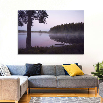 Misty Lake with Bench Wall Art
