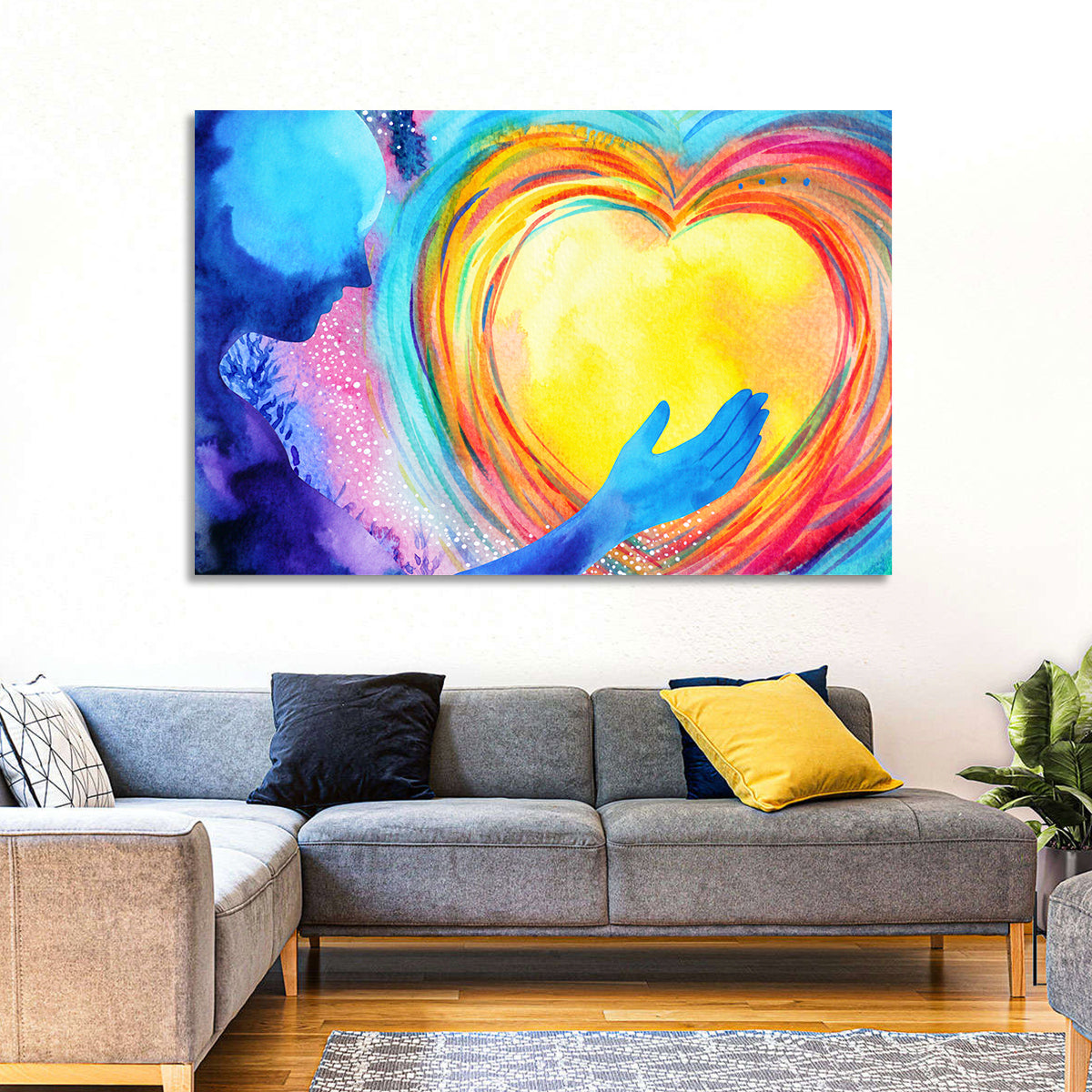 Blue Silhouette with Radiant Heart Wall Art
