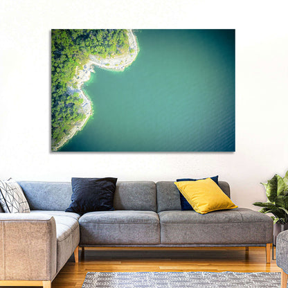 L-shaped Coastline Over Teal Lake Wall Art