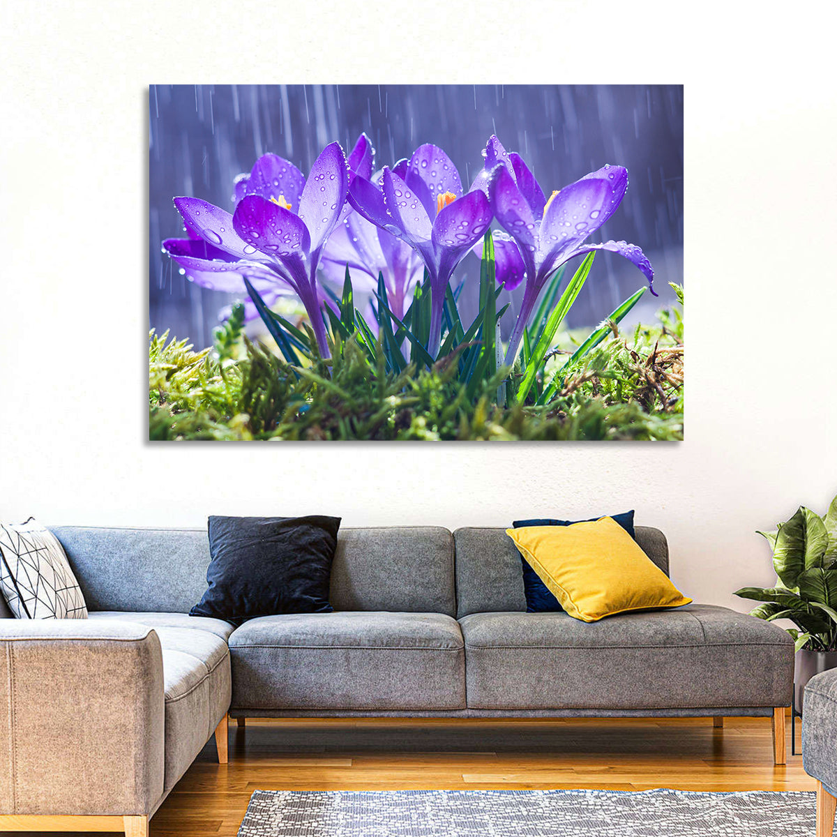 Rainy Purple Crocuses Wall Art