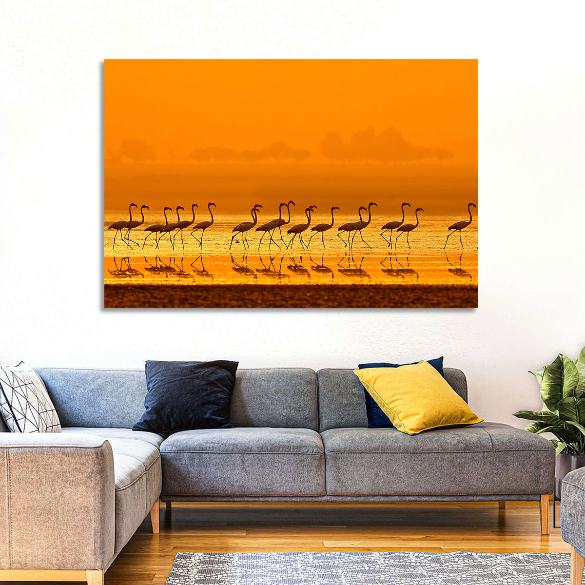 Lined Up Flamingos Wall Art