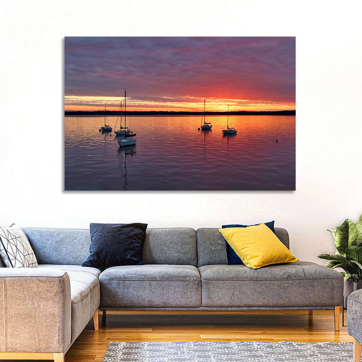 Lake Mendota Sailboats at Sunset Wall Art