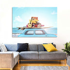 Vintage Car with Surfboard Wall Art
