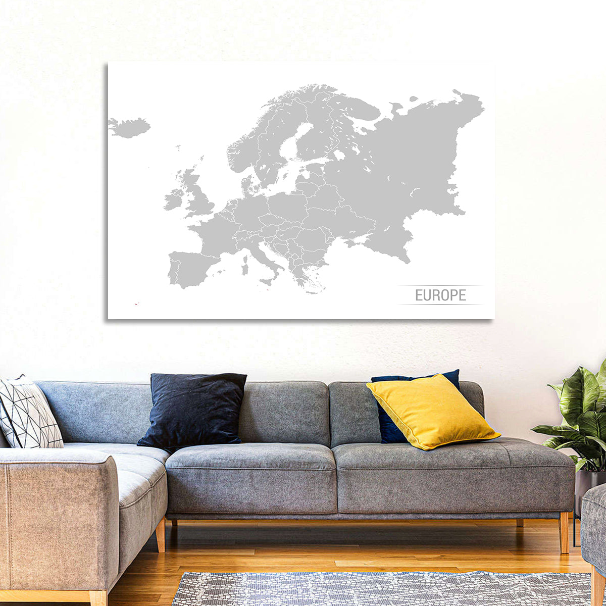 Gray Europe Outline Map Wall Art