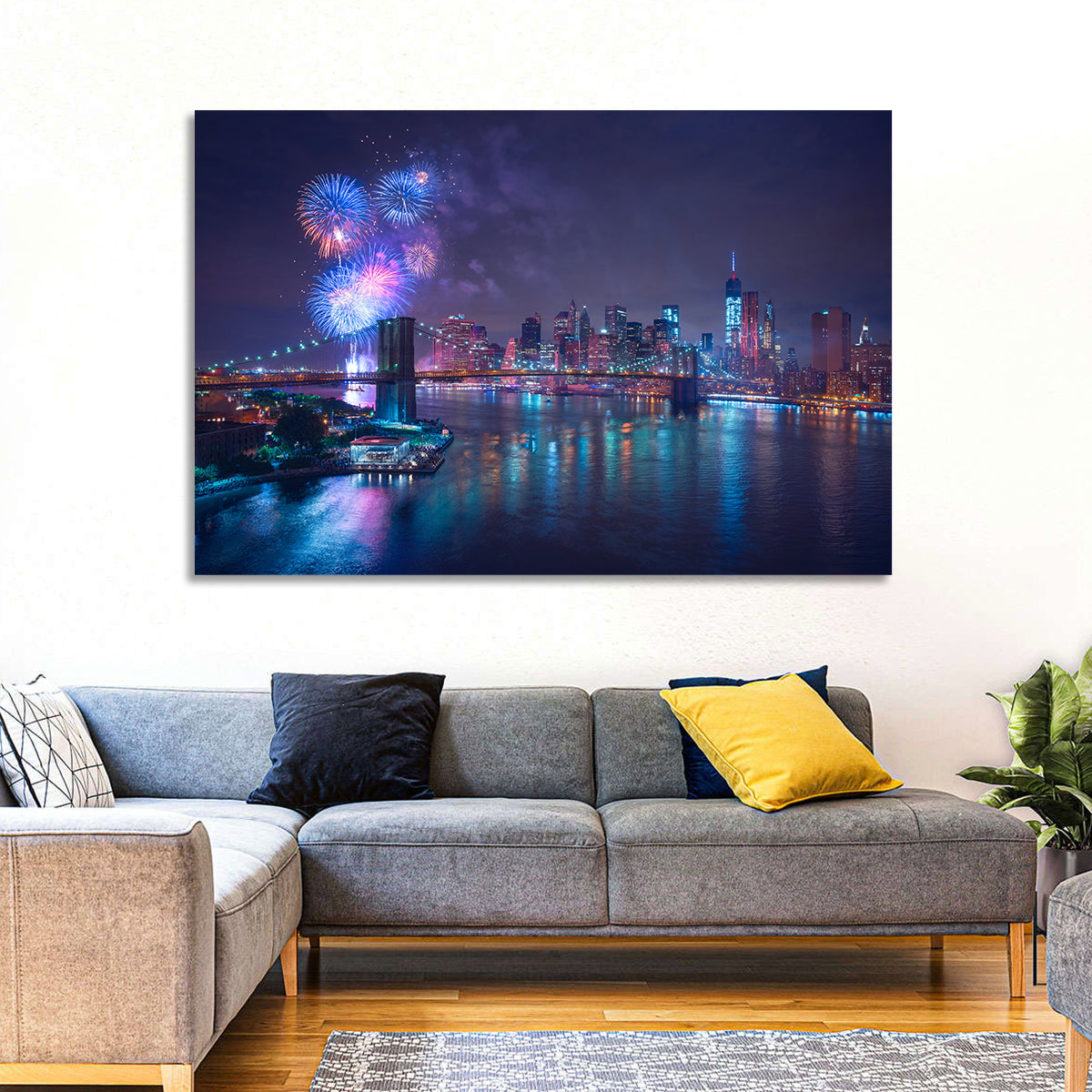Fireworks Over Brooklyn Bridge Wall Art