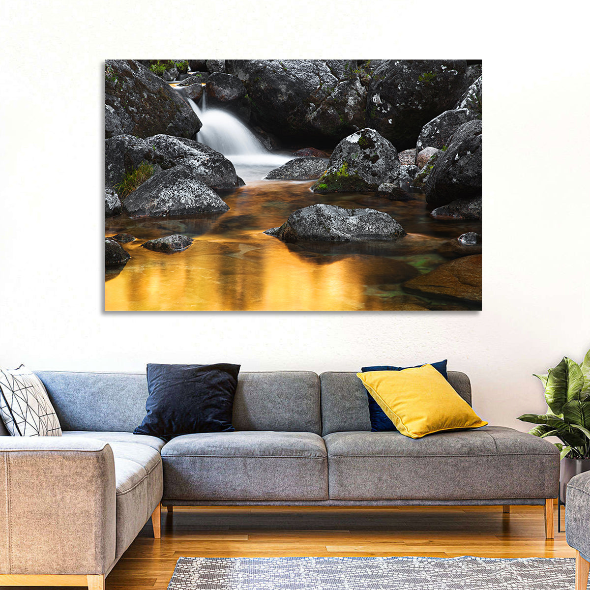 Golden Stream Waterfall Wall Art