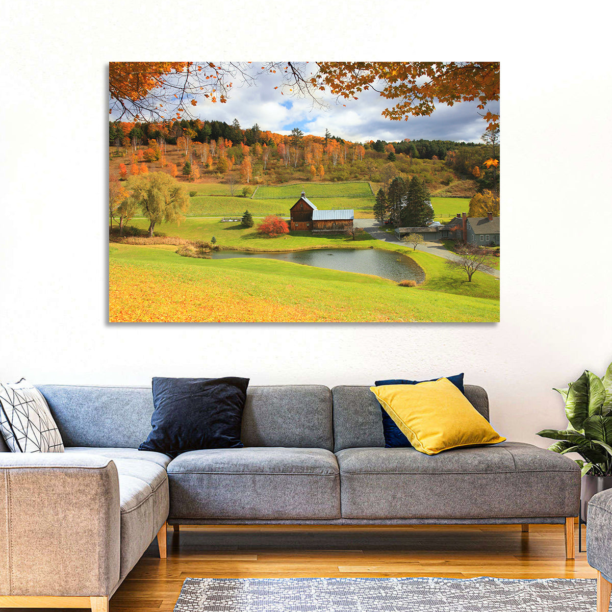 Vermont Barn by Pond Wall Art in a room, landscape
