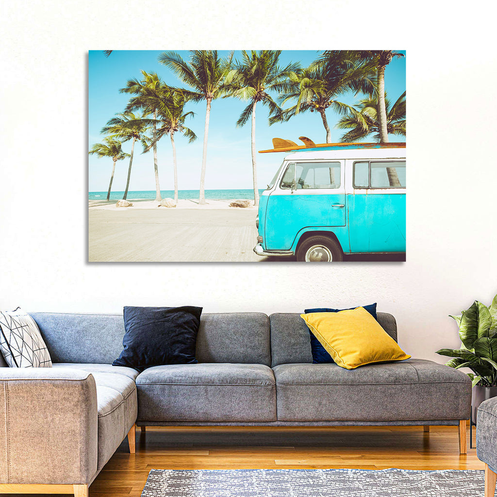Vintage Vw Bus on Tropical Beach Wall Art