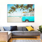 Vintage Vw Bus on Tropical Beach Wall Art