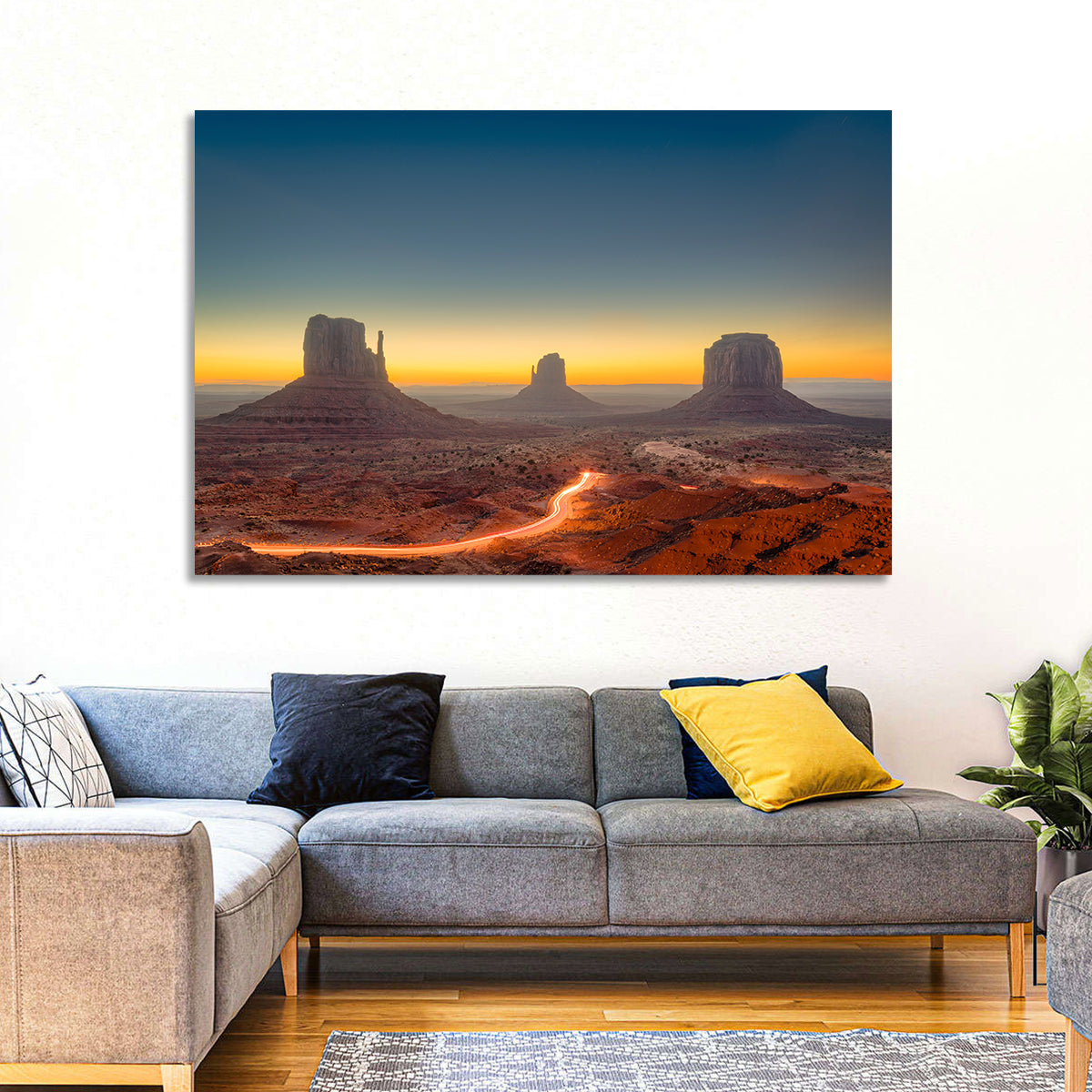 Monument Valley Golden Horizon Wall Art in a room, landscape