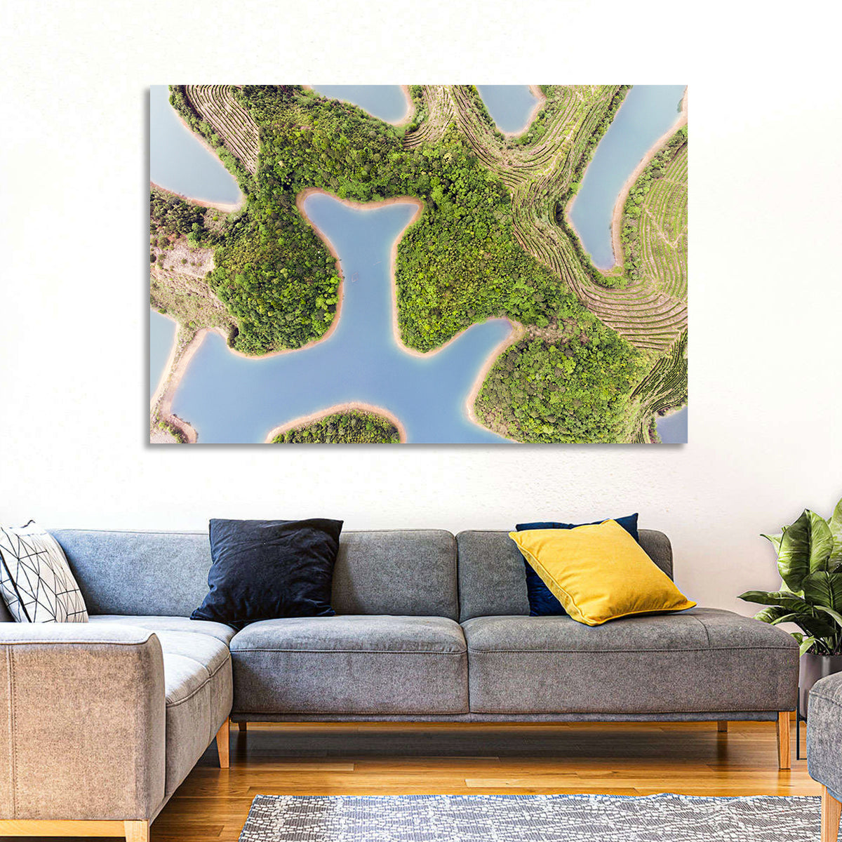 Thousand Island Lake Aerial View Wall Art in a room, landscape