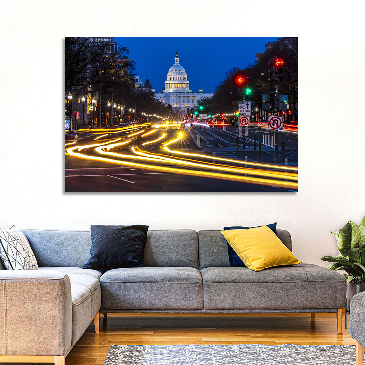 Pennsylvania Avenue at Dusk Wall Art in a room, landscape