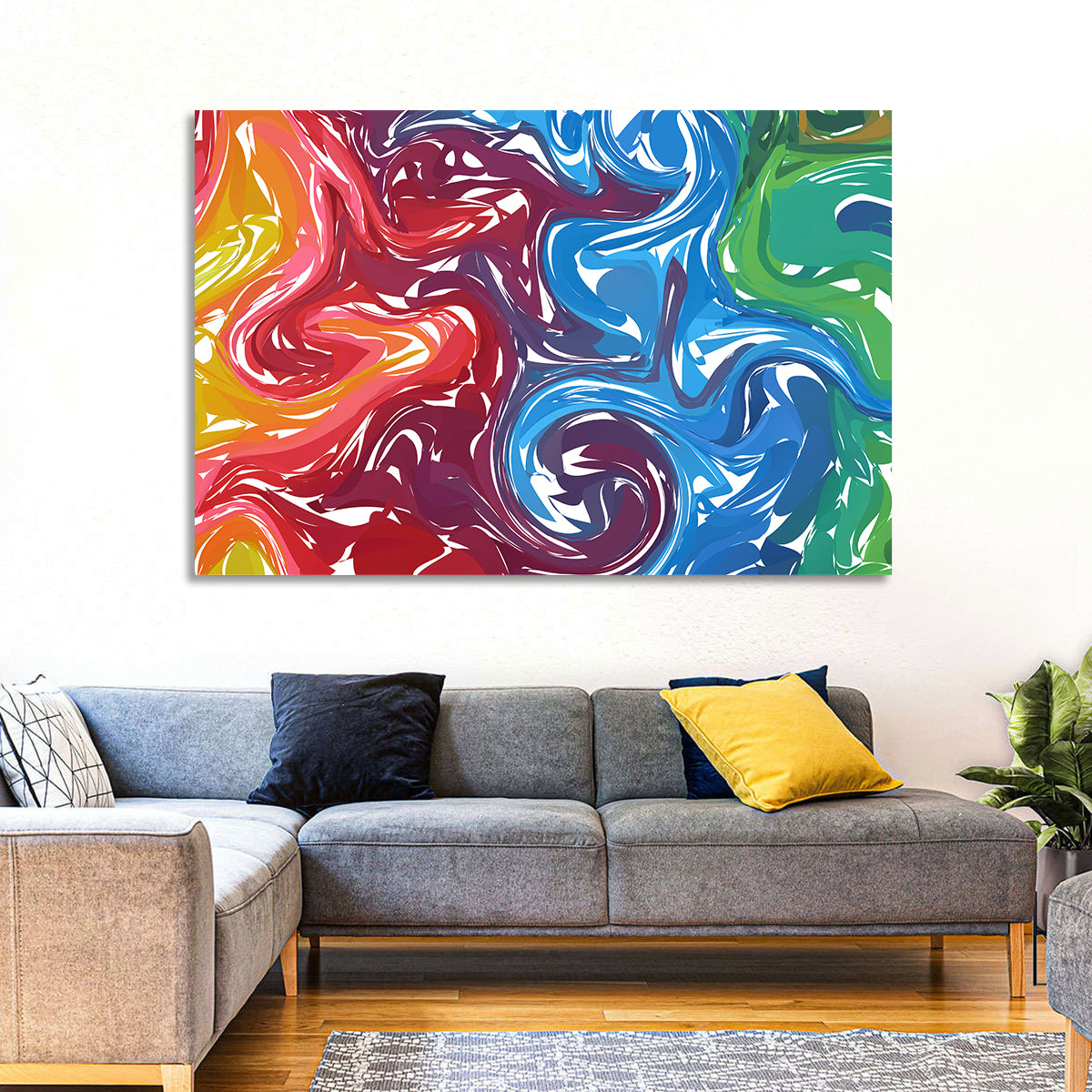 Marbled Color Flow Abstract Wall Art in a room, landscape