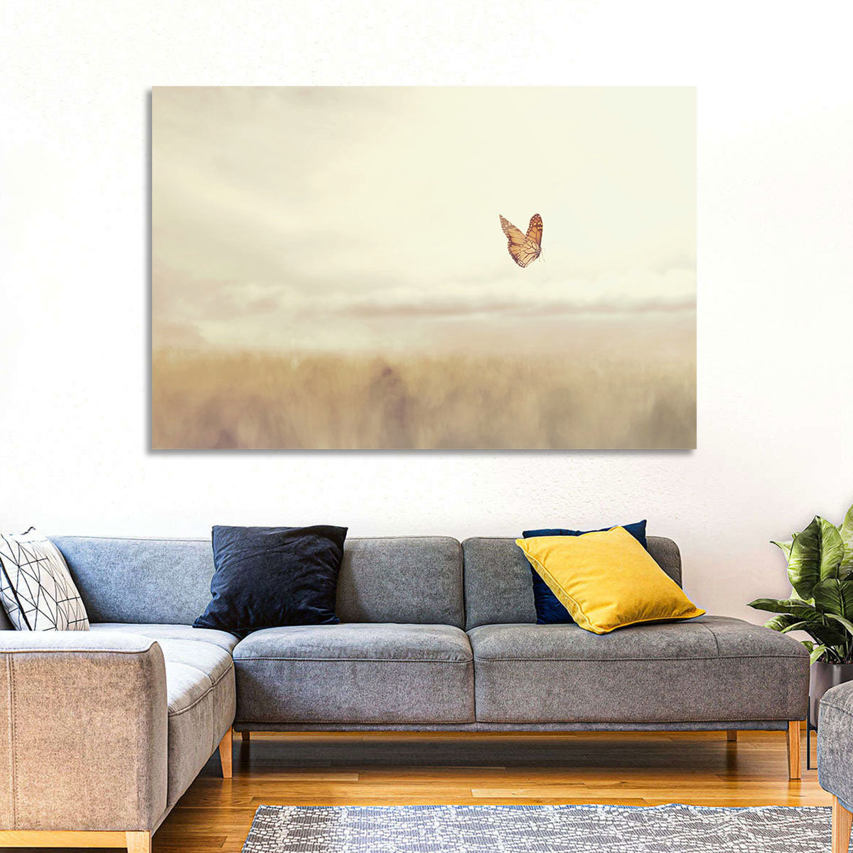 Monarch Over Beige Field Wall Art