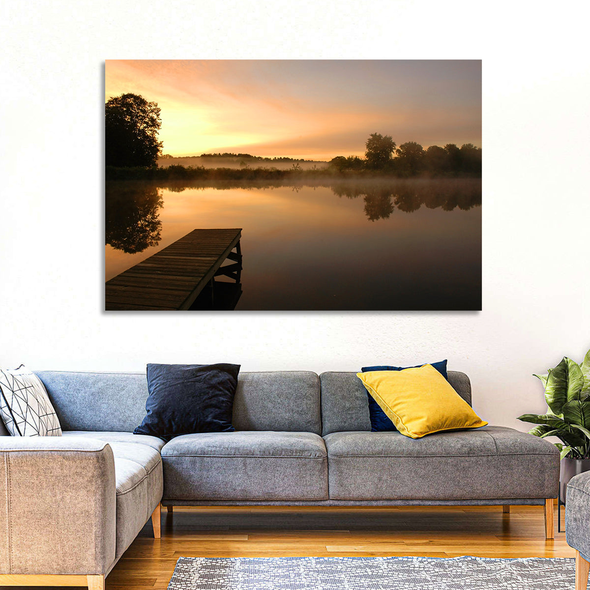 Golden Morning Pier Wall Art in a room, landscape