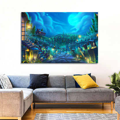 Halloween Cemetery Gate Illustration Wall Art