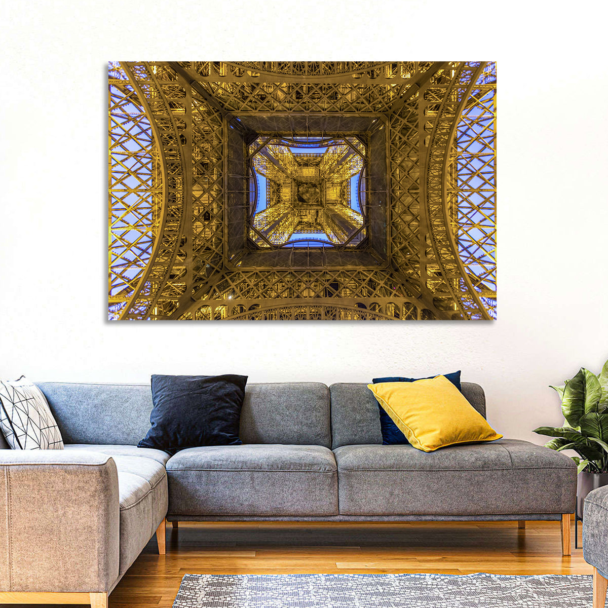 Eiffel Tower Lattice at Dusk Wall Art in a room, landscape