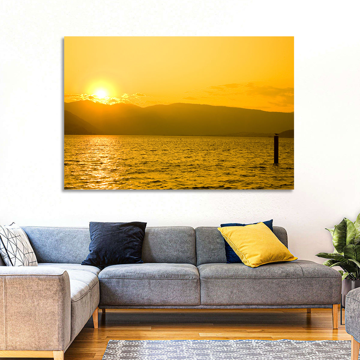 Lake Chelan Sunset Wall Art in a room, landscape
