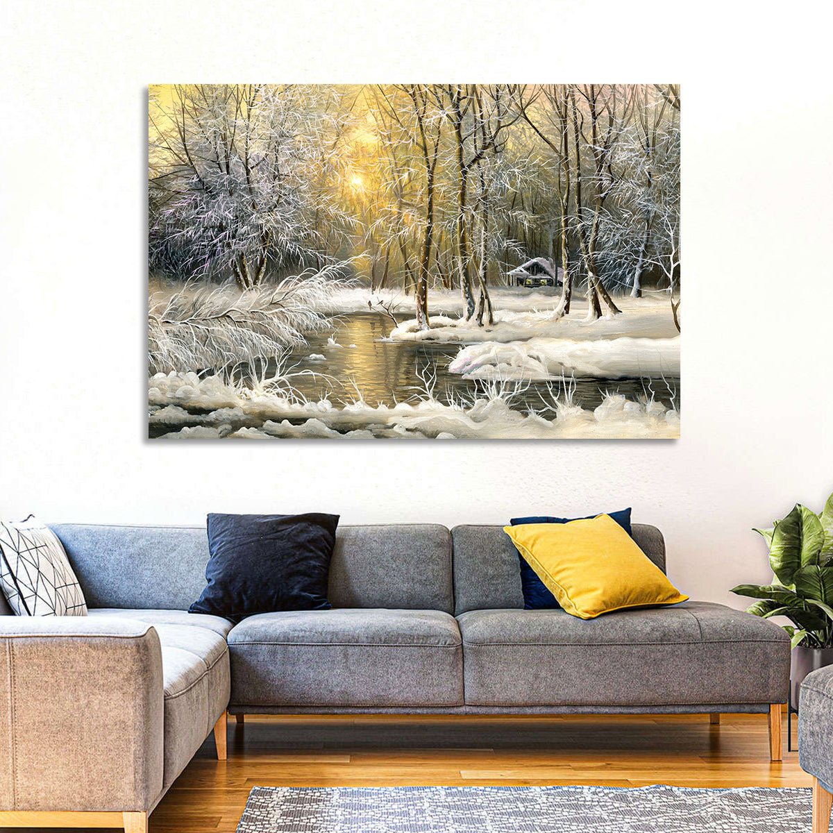 Sunlit Winter Cabin Wall Art