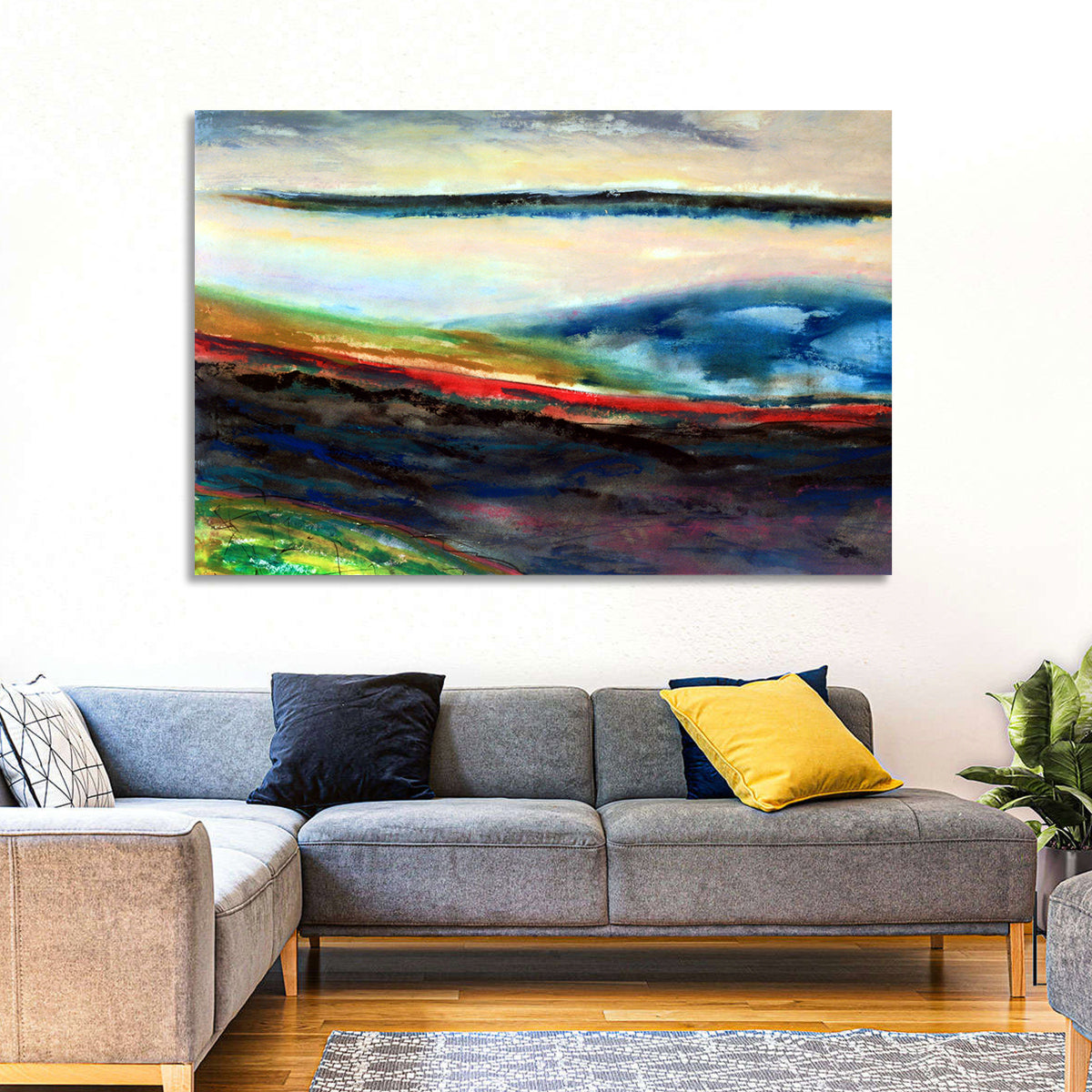 Moody Horizon Stripe Abstract Landscape Wall Art in a room, landscape