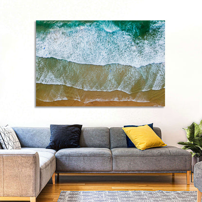 Aerial Teal Beach with Surfers Wall Art