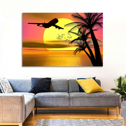 Wide-body Airplane Over Caribbean Dusk Wall Art