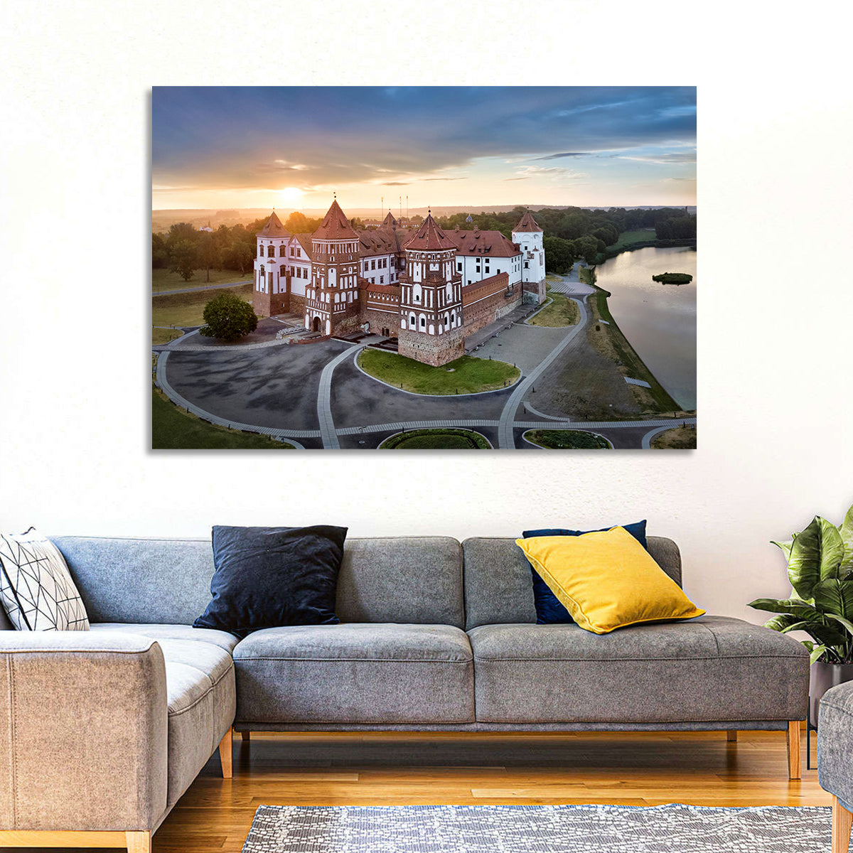 Mir Castle Sunrise Over Lake Wall Art