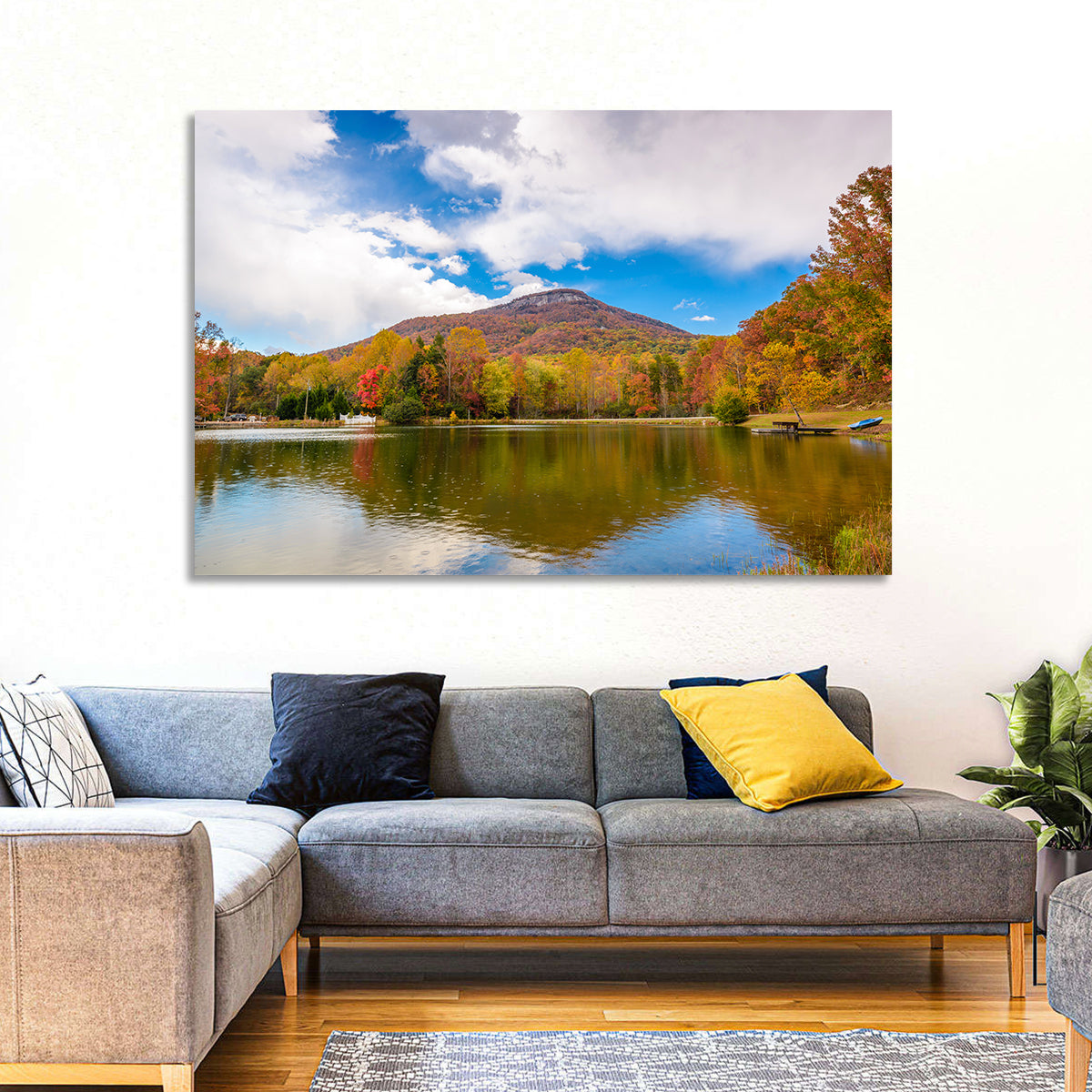Yonah Mountain Autumn Reflection Wall Art in a room, landscape