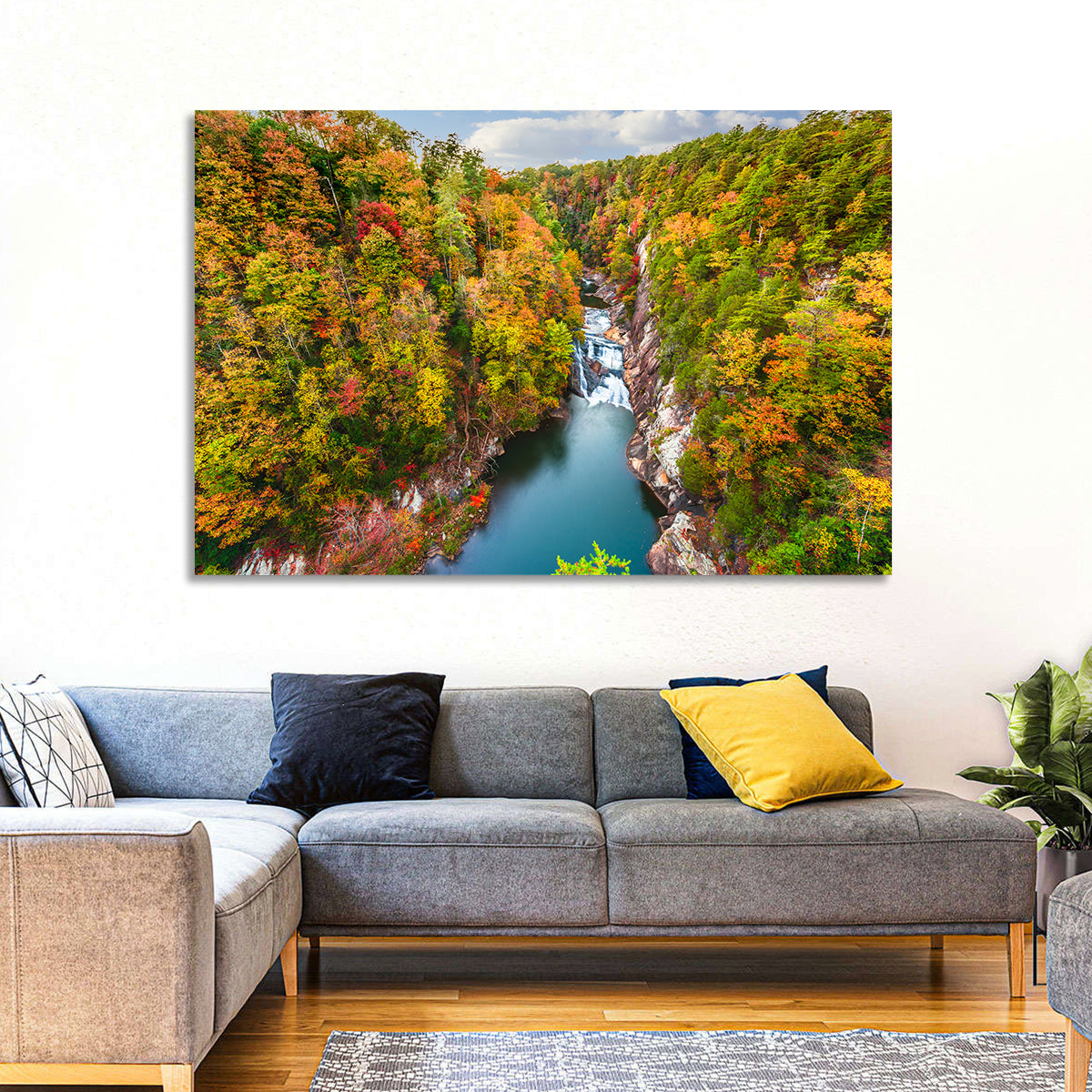 Tallulah Gorge Waterfall Wall Art in a room, landscape