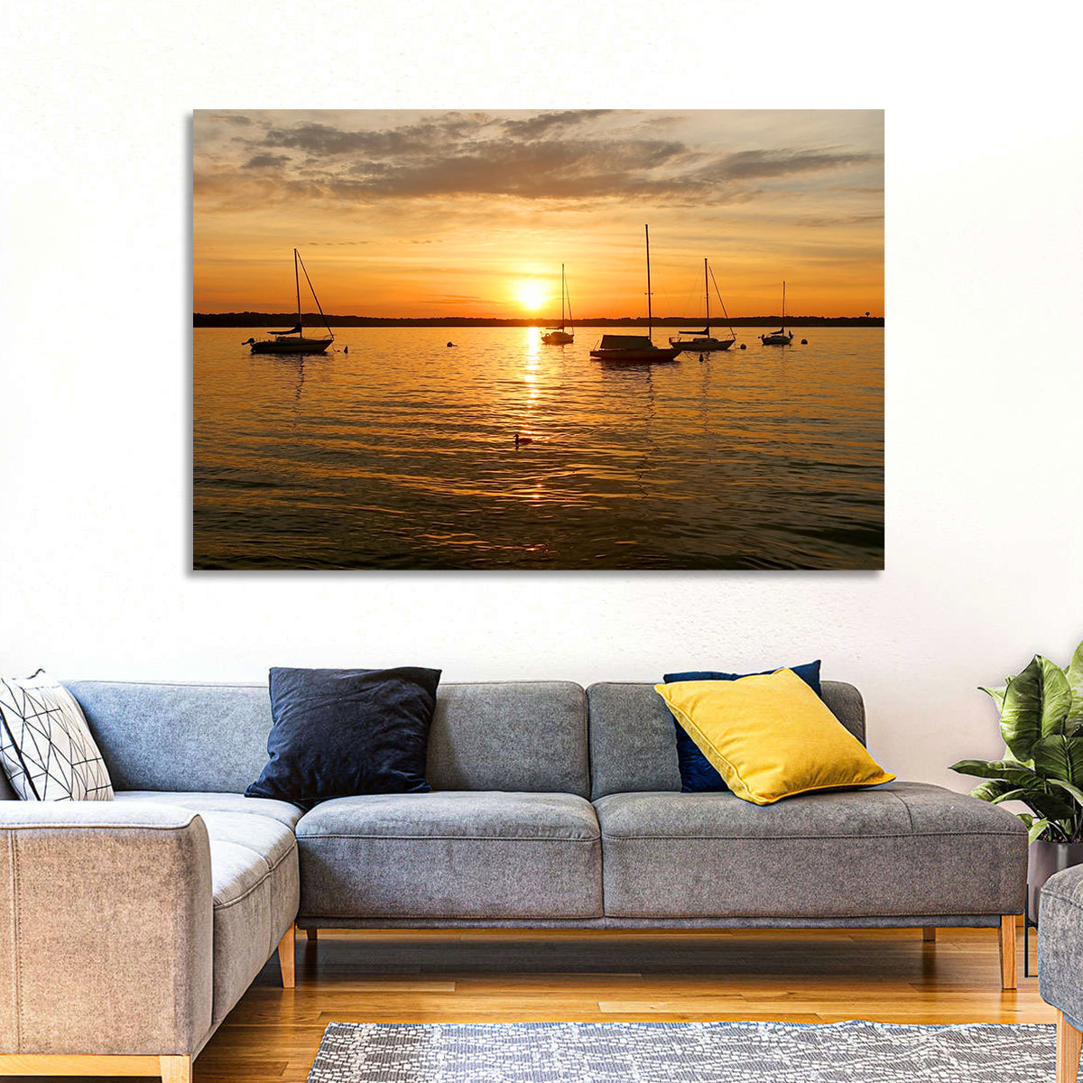 Lake Mendota Golden Sailboats Wall Art