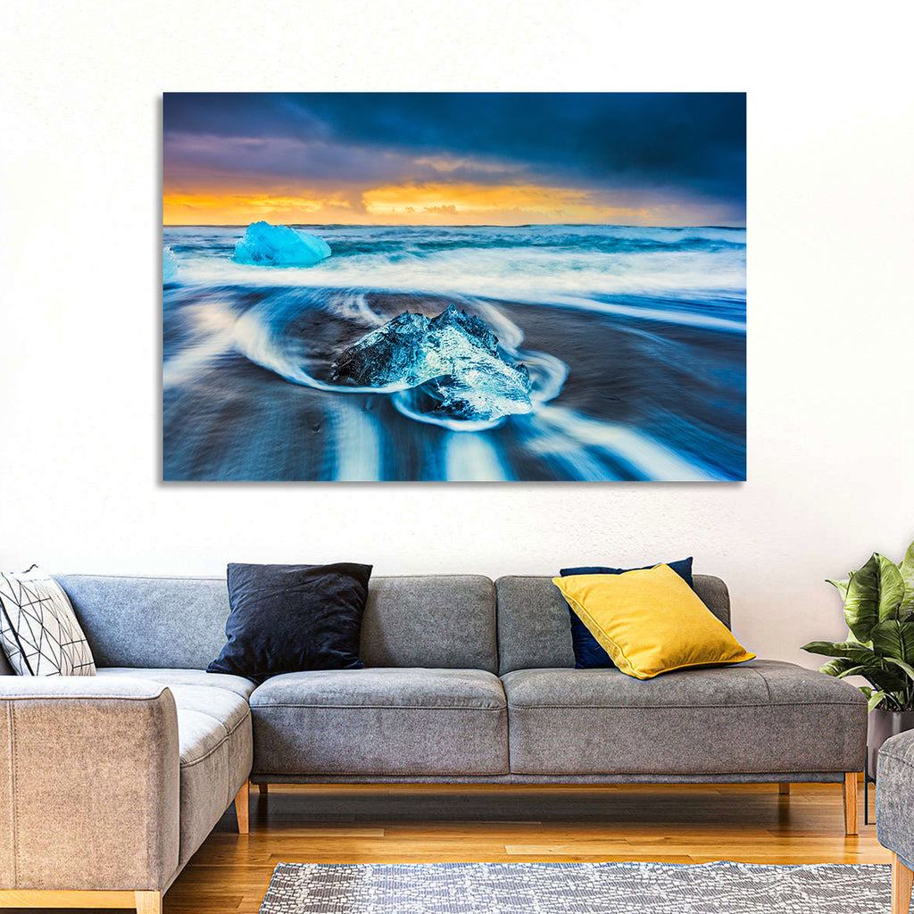 Diamond Beach Ice at Dusk Wall Art