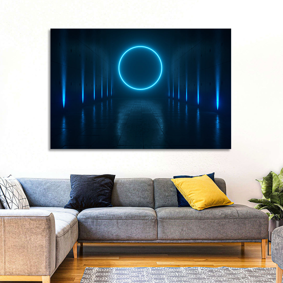 Glowing Neon Corridor Wall Art in a room, landscape