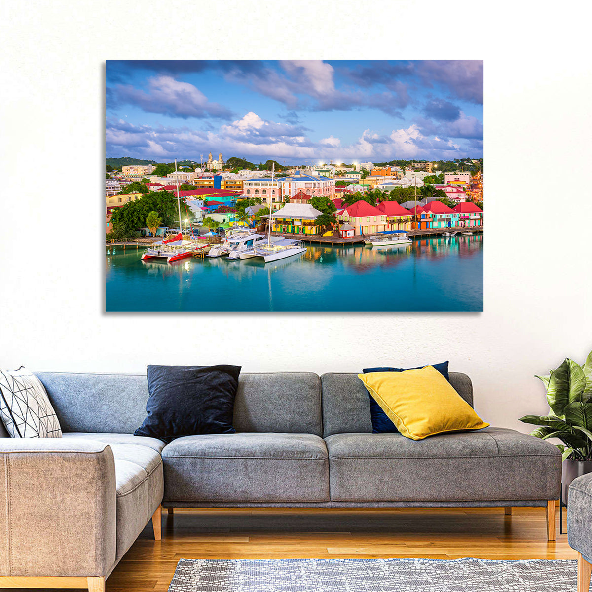 St. John’s Harbor at Golden Dusk Wall Art in a room, landscape