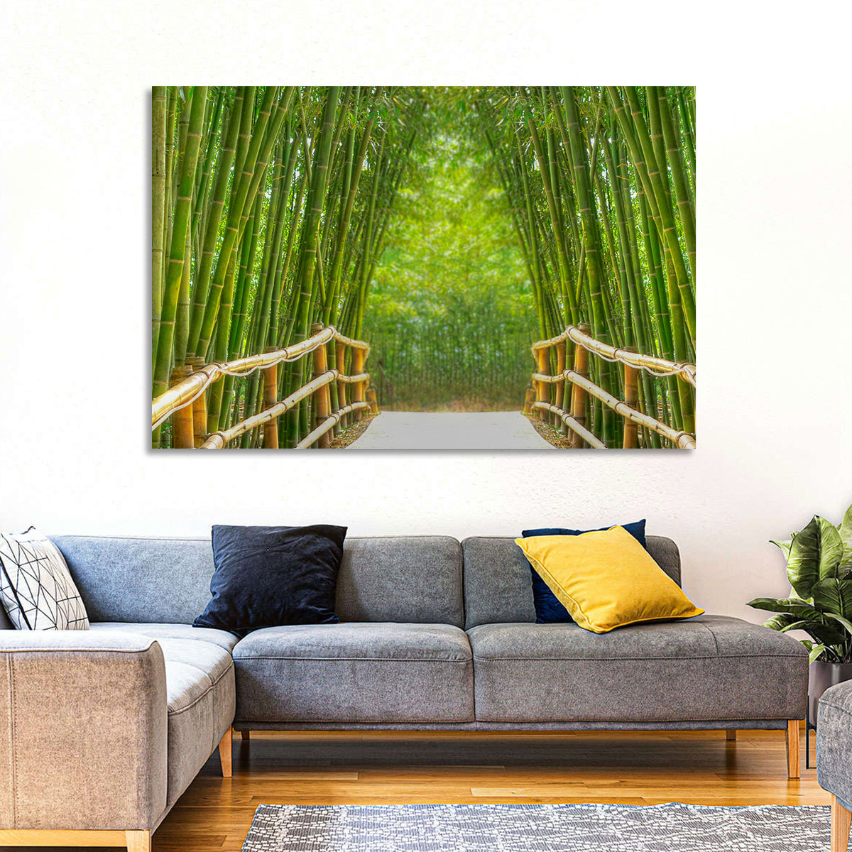 Bamboo Alley Wall Art in a room, landscape