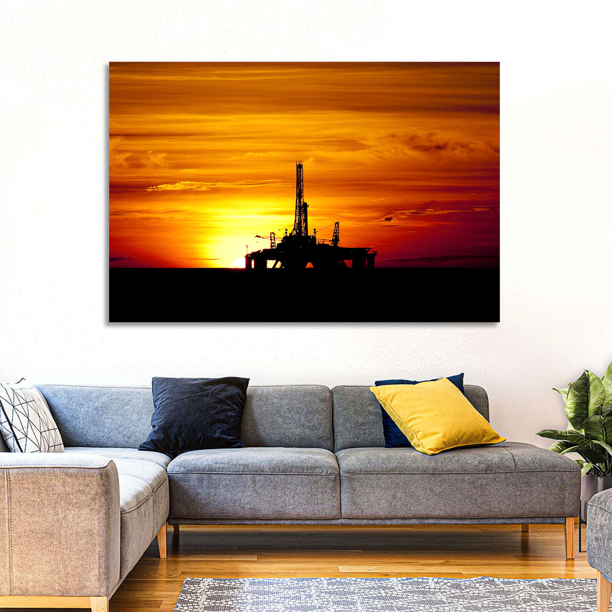 Offshore Oil Rig at Sunset Wall Art