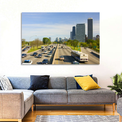 Chicago Expressway Toward Downtown Skyline Wall Art