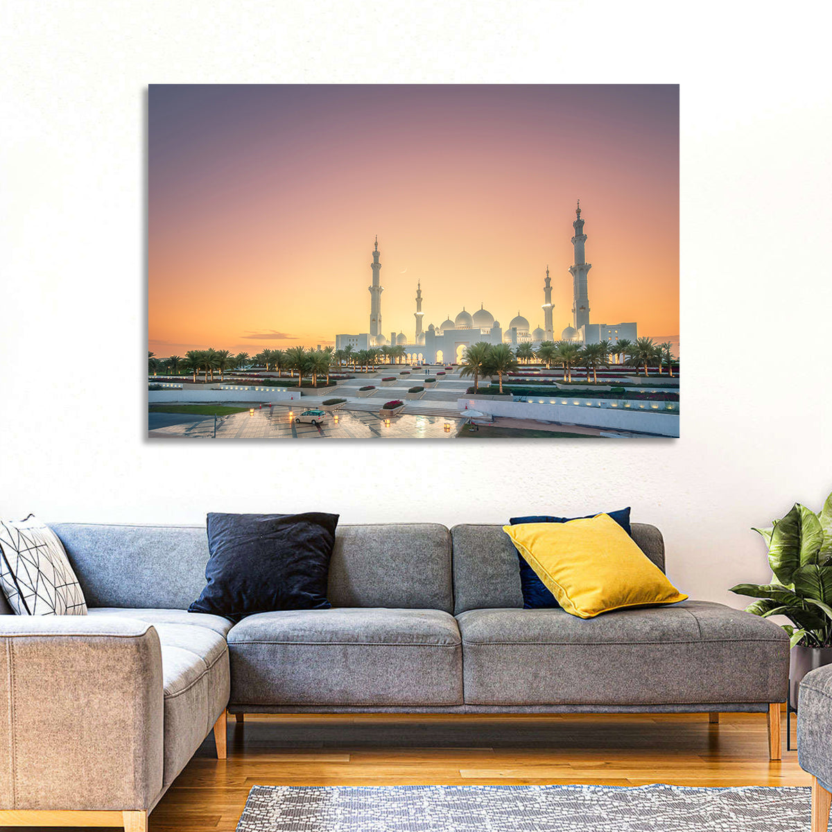 Sheikh Zayed Grand Mosque at Sunset Wall Art in a room, landscape