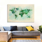 Green Watercolor World Map Wall Art