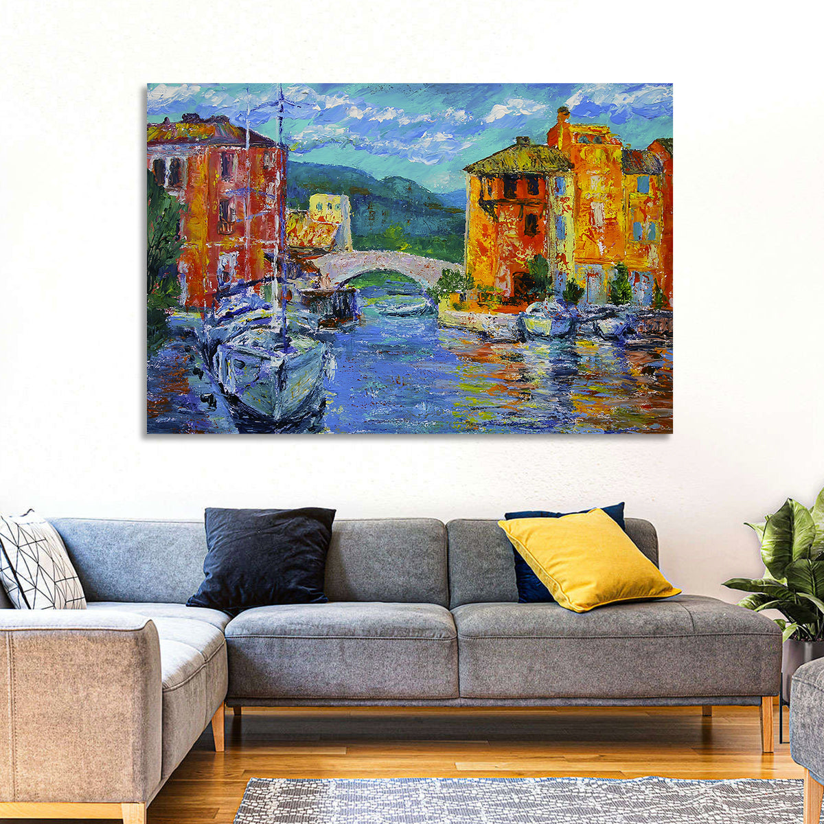Port Grimaud Canal Scene Wall Art in a room, landscape