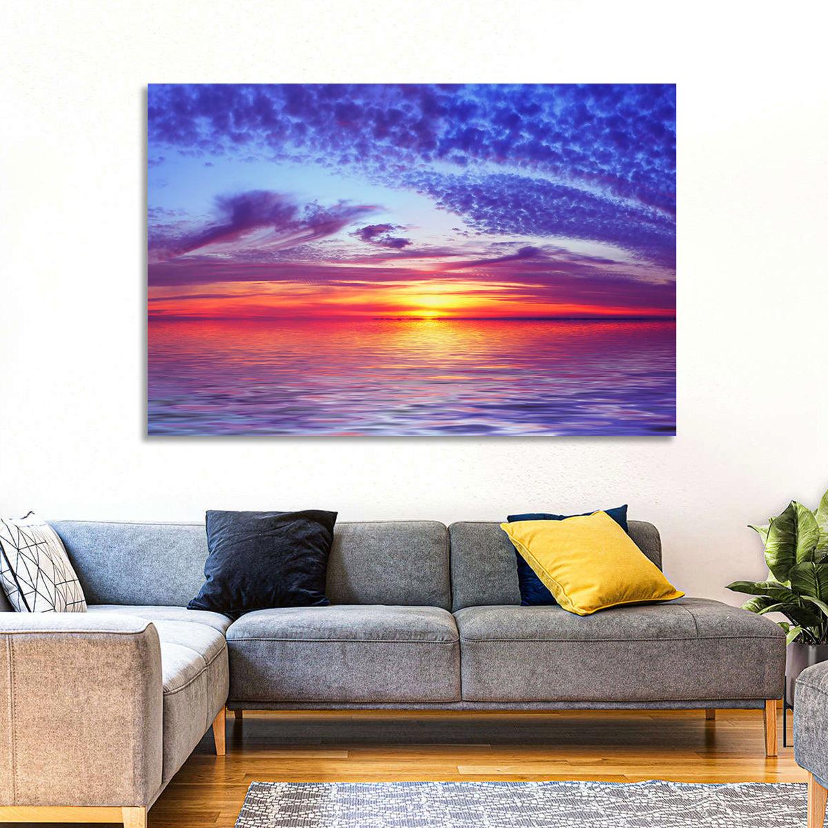 Bay Beach Sunset Wall Art in a room, landscape